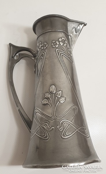 Art Nouveau pewter spout, jug