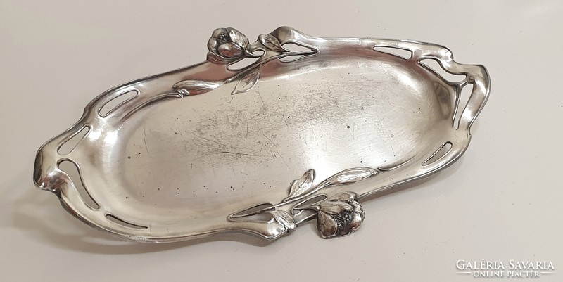 Silver-plated art nouveau tray with floral decoration (roux - marquiand, Lyon, 1876)