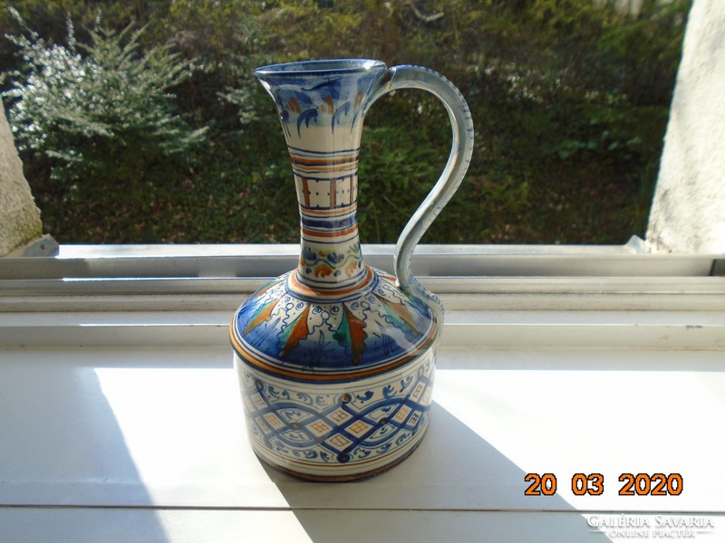 Antique Italian hand-painted Florentine jug with spectacular cobalt blue markings