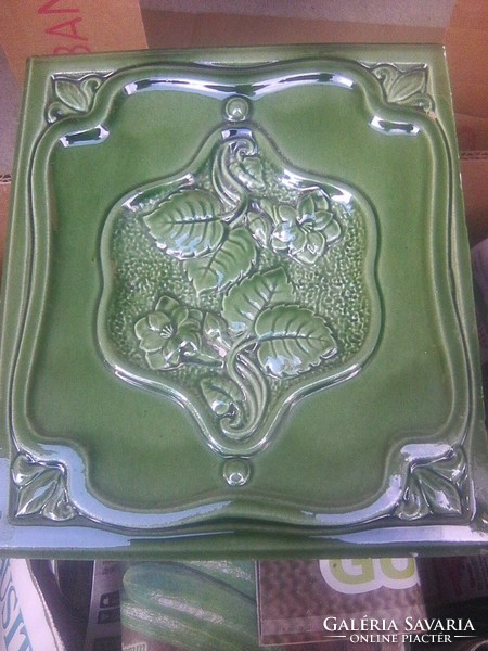 Dazzling art nouveau light petrol green Meissen tile stove