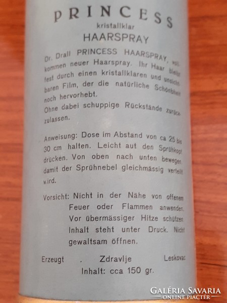 Retro hajápoló vintage Dr. Dralle Princess Haarspray régi flakon