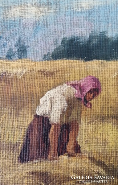 Hollóssy b. A resting harvester. Signed oil painting.