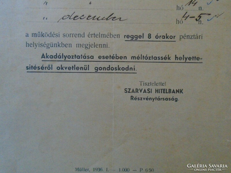 Za433.17 Szarvas - Szarvas credit bank - János süveges to member of the board of directors - 1942