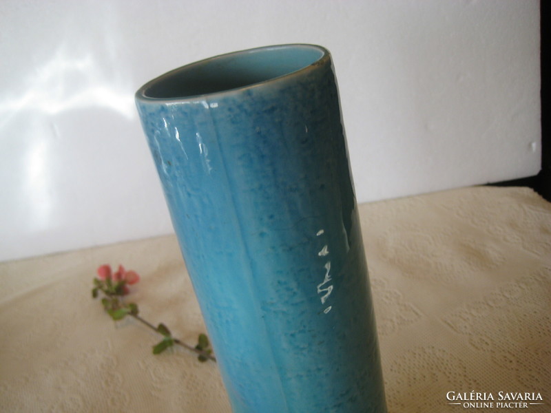 Zsolnay kék  szivar  avagy cilinder váza  , Török J .  terv retró  7,3 x 24 cm