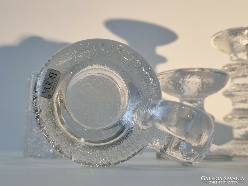 Vintage svéd Kosta Boda jégüveg gyertyatartó-jelzett,gyűjtői darab