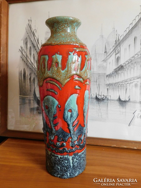 Retro kerámia iparművész váza absztrakt mintával 32.5 cm