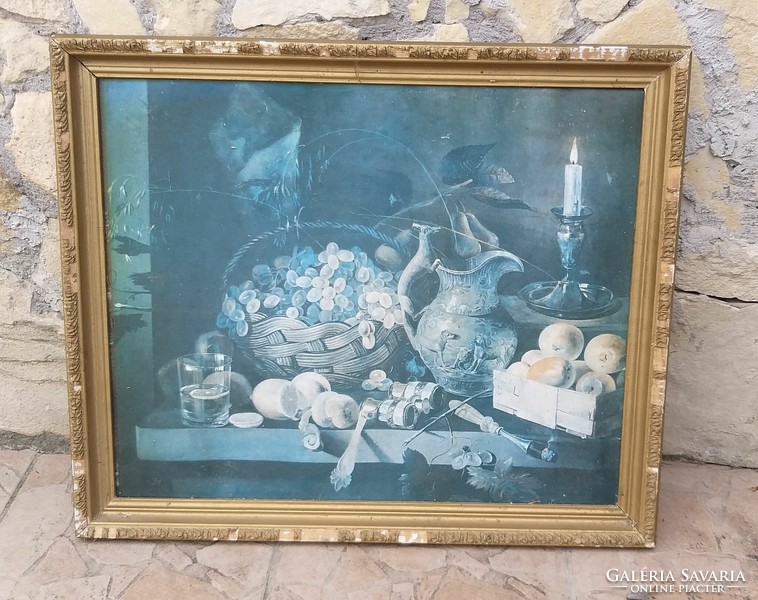 Soviet print picture still life in a gilded wooden frame 61 x 51 cm