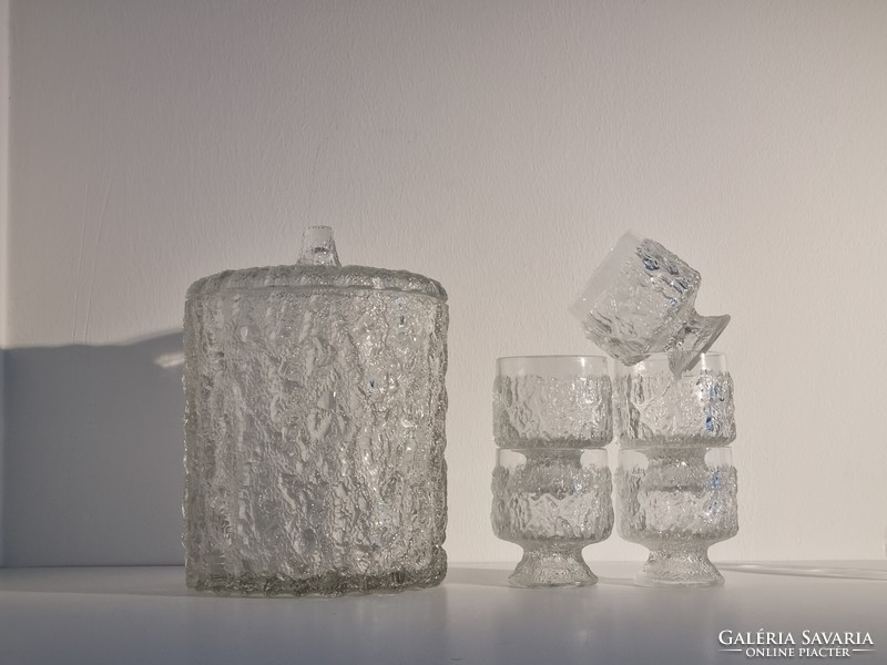 Vintage német Goebel jégüveg készlet- fedeles tároló + 5 db pohár