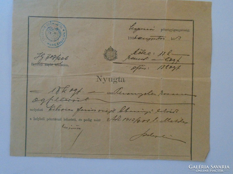 Za433.10 Receipt from Marczali Marczali 1906