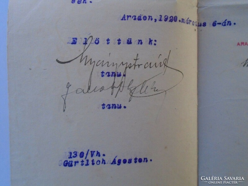ZA433.13 Aradi Polgári Takarékpénztár 1920 törlési engedély Pankota 10000 korona váltóhitelbizt.