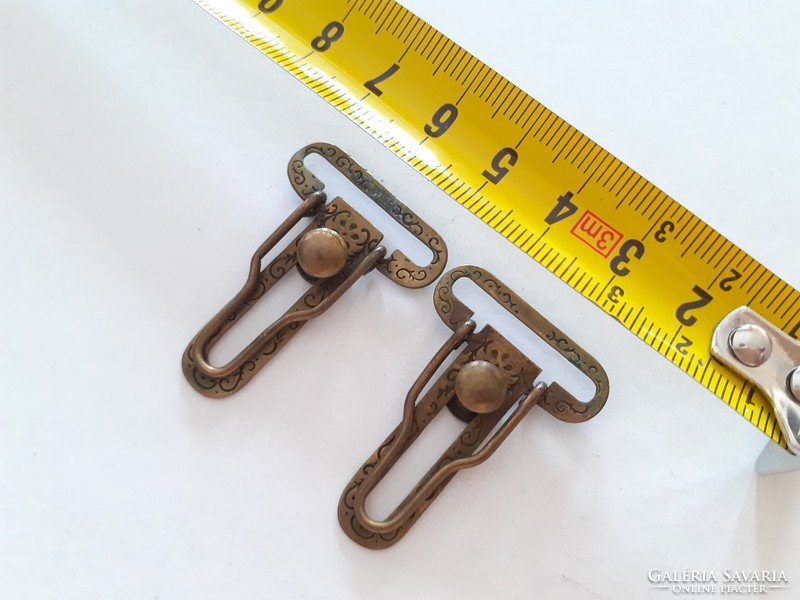 Old circa 1930s copper suspenders buckle pair of vintage clothing accessories