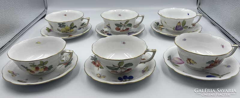 Herend fruit pattern tea cups (6 pcs.)