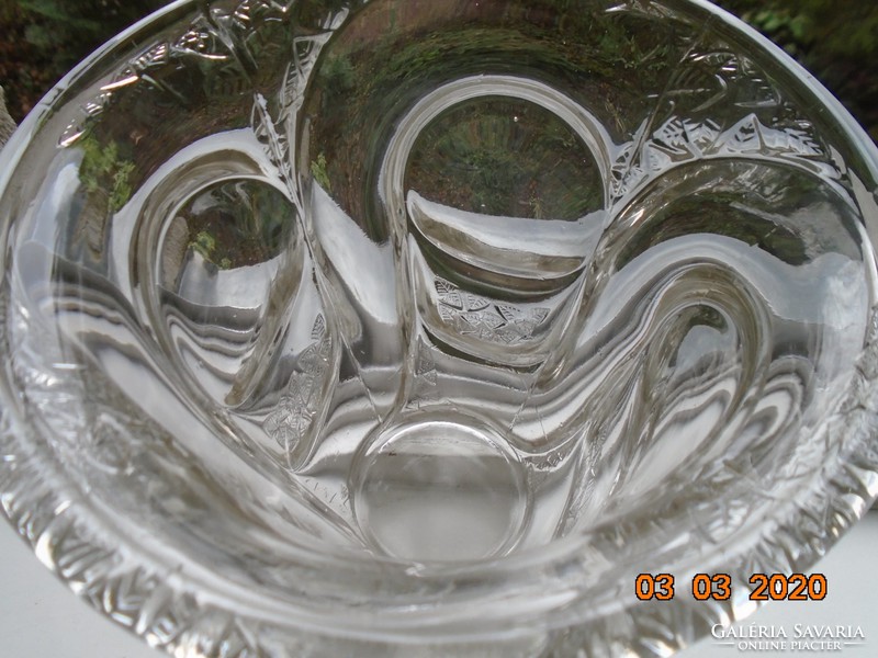 Antik dombormintás vastagfalú öblös öntött súlyos üveg váza