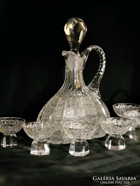 Polished crystal liqueur set -- liqueur drinking glass set set jug pitcher 6 glasses