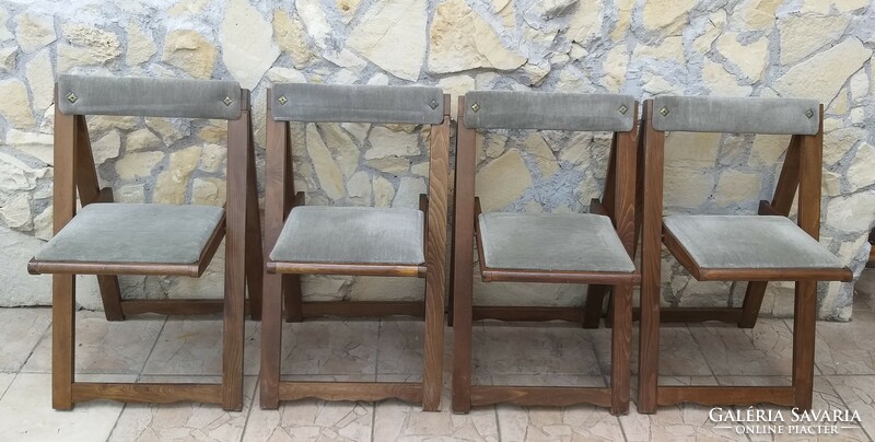 4 Pieces of antique folding upholstered wooden chair