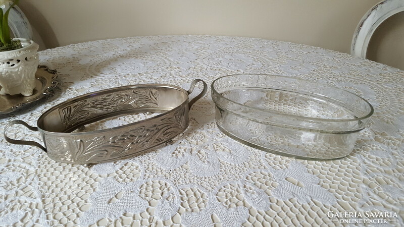 Old art nouveau metal table centerpiece with glass insert, seller
