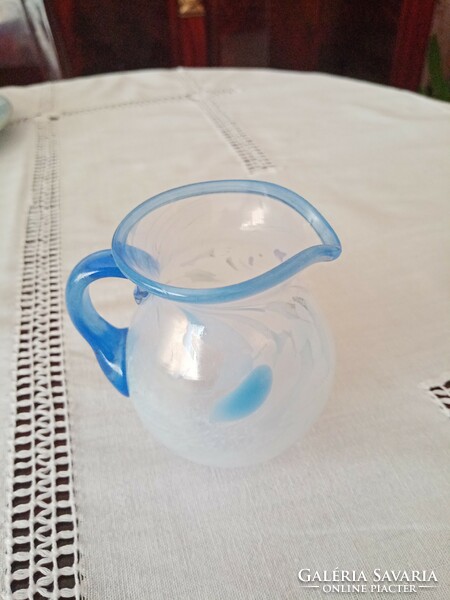 Murano blue - white handmade torn veil glass jug / pourer