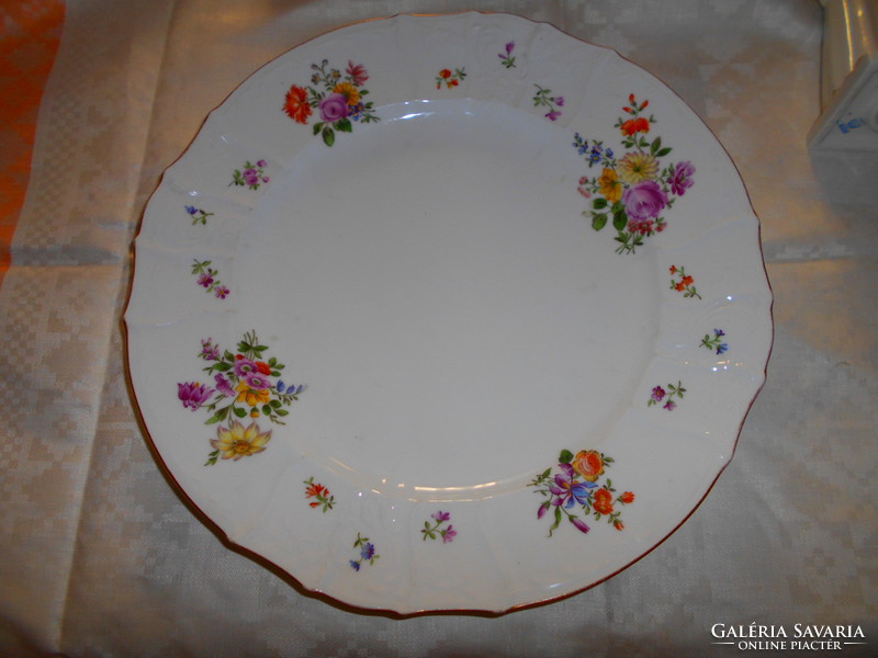 Antique large hand-painted - embossed decoration, middle table serving bowl 31 cm