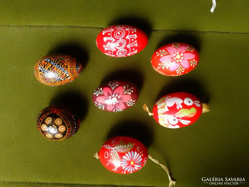 Seven old Russian folk art hand-painted colorful patterned male Easter egg decorations for sprinklers