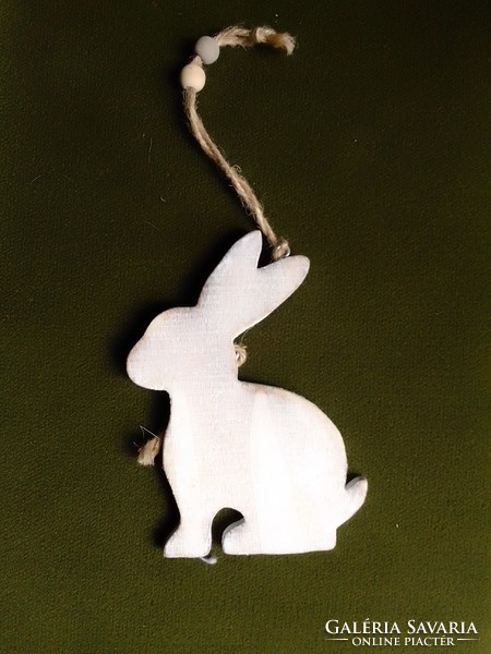 White painted wooden bunny rabbit figure Easter decoration 8x12 cm