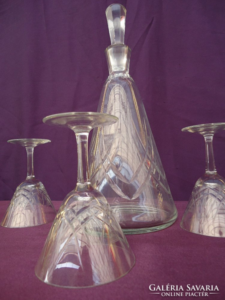 Antique polished liqueur set with 3 glasses