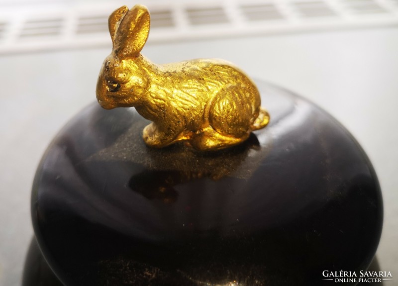 Beautiful antique bonbonier bronze rabbit, bunny antique Easter box also video