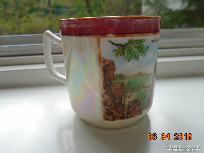 Antik Eozin mázas Karlsbad  souvenir csésze