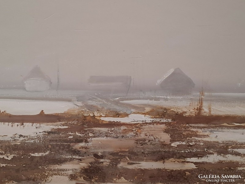 Eredeti, szignós olaj festmény: Fejér Csaba - Tanya télen