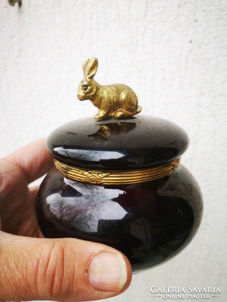 Gyönyörű antik bonbonier bronz nyúl, Nyuszi Antik húsvét dobozka Videó is
