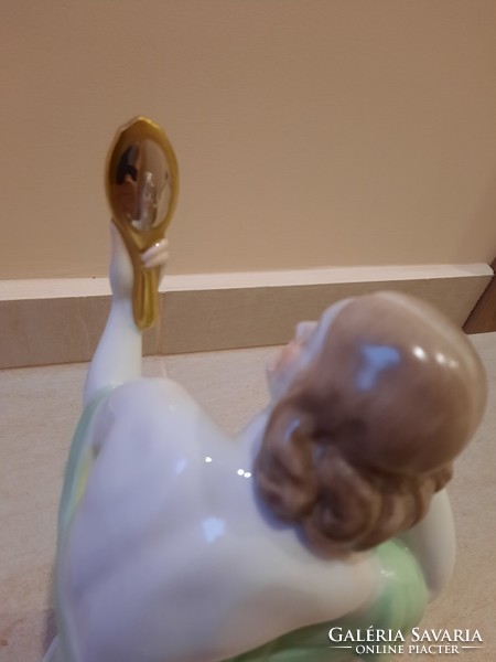 Herendi porcelán Tükrös, tükörbe néző nő, női akt figura