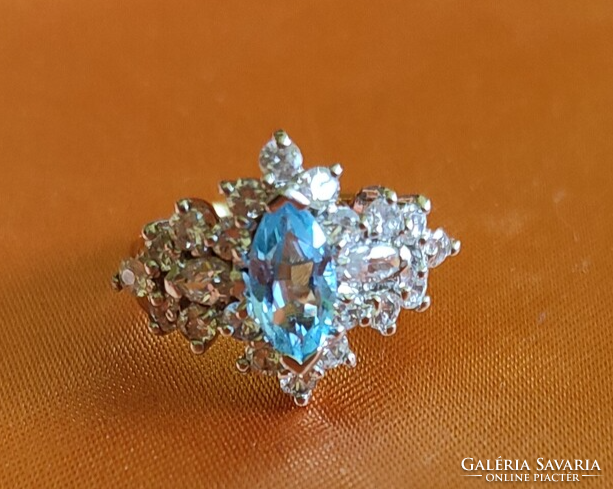 Silver ring with blue stones, marked
