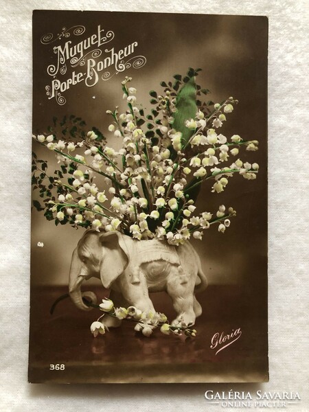 Antique, colored postcard with lily of the valley - 1918 -2.