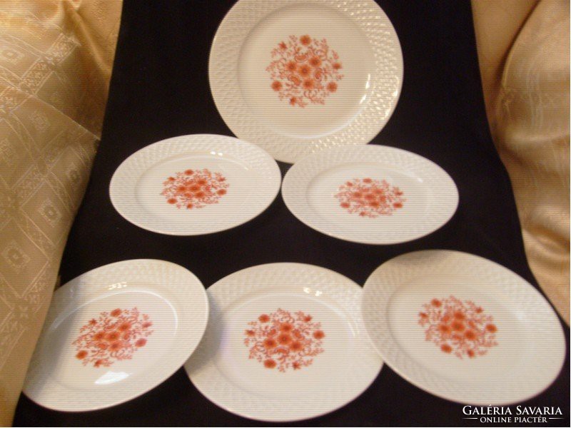 Antique, marked convex bordered flower plates 6 pcs 25cm + 19.5 cm set for sale
