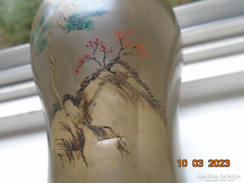 Antique meiping shen shao an type Chinese vase with decorative carving and wooden base