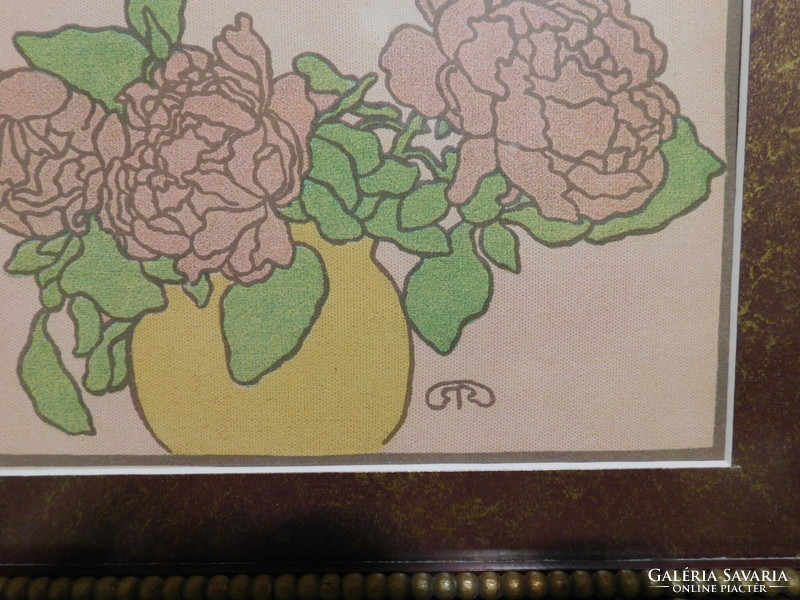 József Rippl-rónai: flowers in a yellow vase, lithography, graphics 1914.