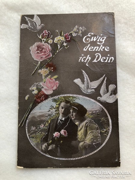 Antique silver-plated romantic postcard - 1921 -2.