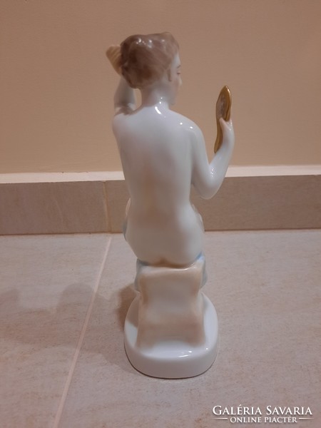 Jubileumi Herendi Tükröt tartó, Tükörbe néző nő, női akt porcelán figura