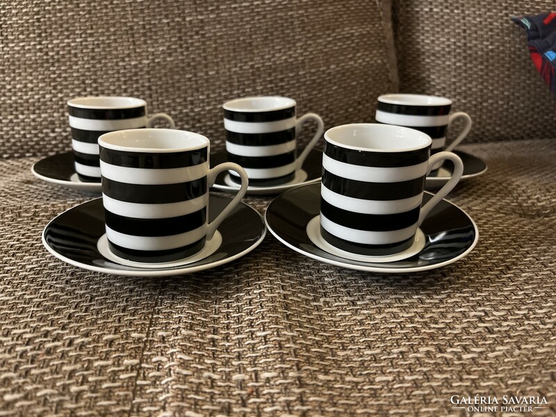 5 Personal espresso set, modern, black and white striped, flawless pieces!