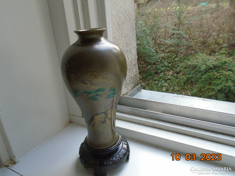 Antik Meiping Shen Shao An jellegű kínai váza díszes faragot fa talppal