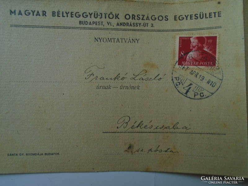 D194140 mailed mboe circular - László Franko postmaster Békéscsaba 1947 - Hungarian stamp collectors