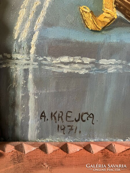 Egyedi osztrák olaj festmény szignózott Anton Krejca 1971
