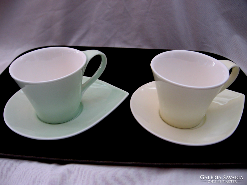 Halvány zöld és sárga kávés, cappuccinós , teás design szett pár