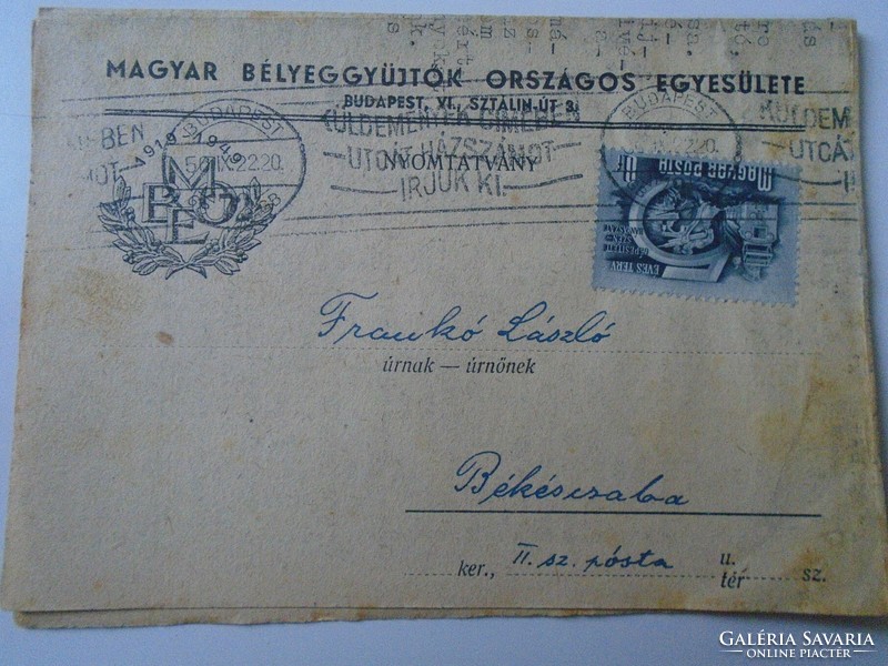 D194137 mailed mboe circular letter-Frankó László postmaster Békéscsaba 1950-Hungarian stamp collectors