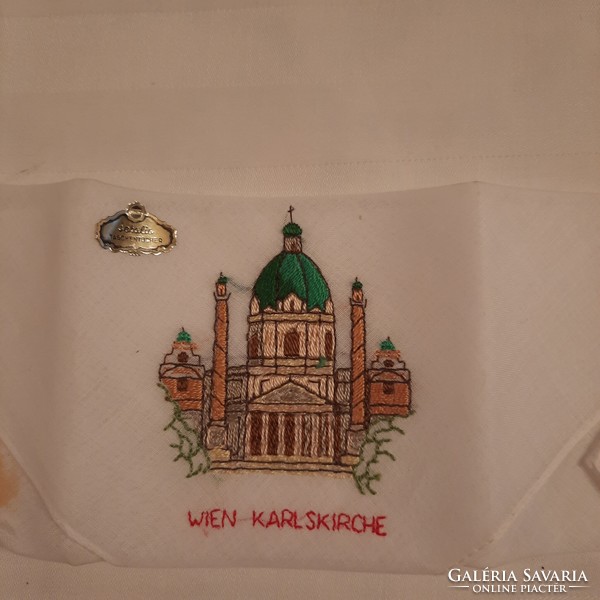Embroidered textile handkerchief in a gift box from the 1970s Vienna Karlskirche
