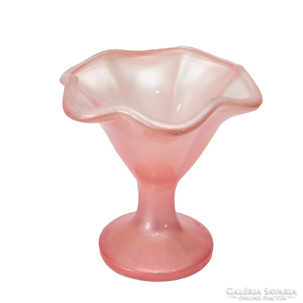 Bormioli Rocco Olasz FAGYLALTKEHELY rózsaszín fodrosszélű, gyöngyház fényű vastag üveg