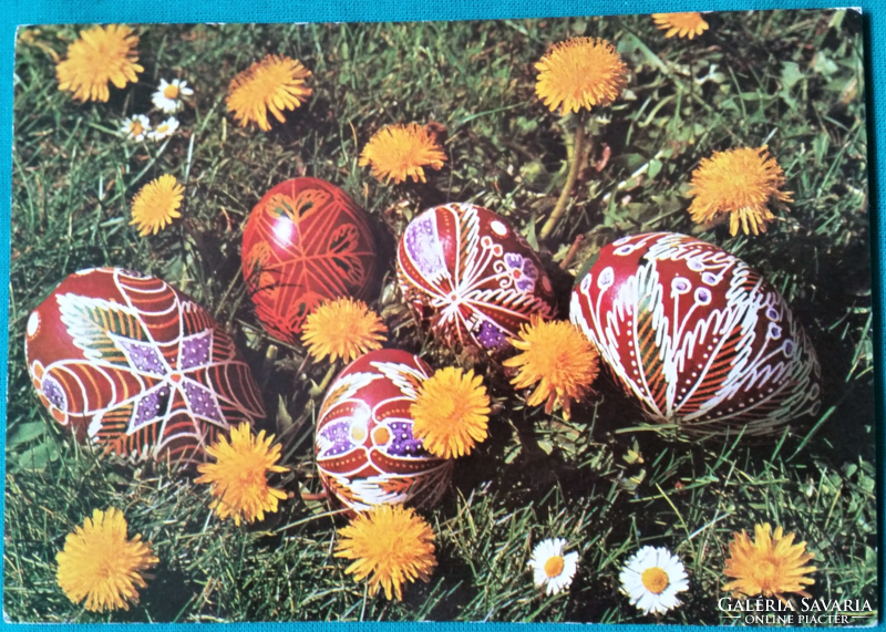 Retro húsvéti képeslap, hímes ,szép hímes  tojás, 1976, futott