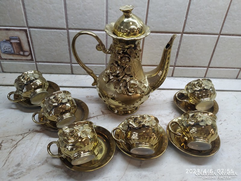 Gold glazed rose tea set for sale!