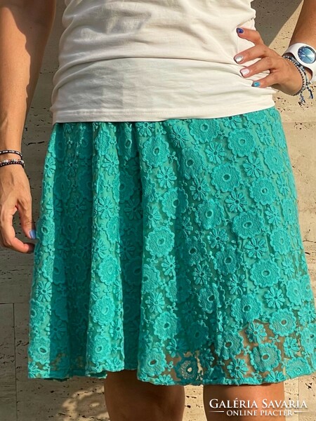 Turquoise lined lace skirt