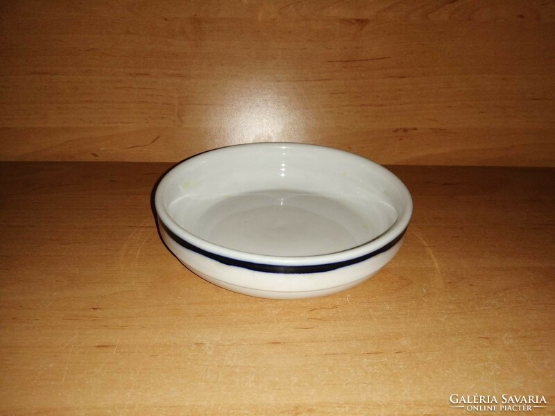 Régi jelzésű Alföldi porcelán kék csíkos kompótos savanyúságos tányér tálka 13,5 cm (2p)