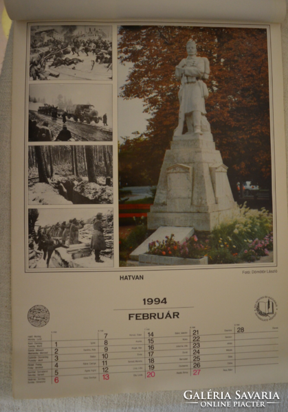 Nyomdatechnikával készült 1994-es naptár az első világháborúban elesettek emlékhelyeivel